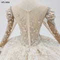 Jancember HTL1624 Luxury Long Sleeve Big Train Embroidered Wedding Dress Bridal Gown